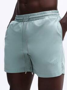 SUMWON 弹性腰带沙滩泳裤，饰有刺绣logo，直筒裤脚，夏季泳池休闲泳装，抽绳腰带 - 綠色 - 查看 1