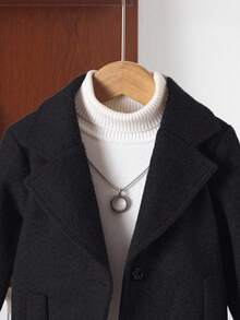 SHEIN Abrigo largo de solapa de unicolor de manga larga con botones delanteros, versátil y de moda para niño - Negro - Ver 7