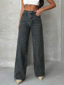 EURMUSE Women's Solid Color Casual Denim Jeans - Dark Grey - View 1