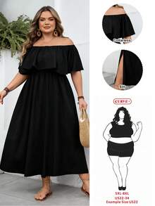 SHEIN CURVE+ Curve 尺码 US22 音乐节、海滨度假、波西米亚风黑色露肩宽松 A 字连衣裙、休闲度假连衣裙、黑色时尚连衣裙 - 黑色 - 查看 7