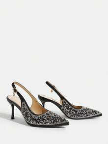 CUCCOO TILAWA Women's Rhinestone Pointed Toe High Heel Shoes, Fashionable Ankle Strap Dress Shoes Suitable For Parties And Banquets - Black - View 3