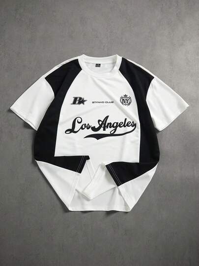 STYNVO 男士休闲时尚街头通勤字母印花撞色宽松T恤，夏季