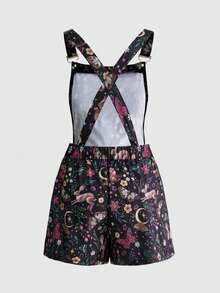 ROMWE Peto de talla grande con estampado retro de conejo, bosque y luna, estilo Fairycore - Negro - Ver 2