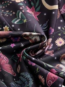 ROMWE Peto de talla grande con estampado retro de conejo, bosque y luna, estilo Fairycore - Negro - Ver 4