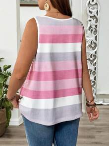 EMERY ROSE 大码女式无袖背心，条纹印花，休闲宽松款 - 彩色 - 查看 2