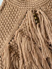 Soleia Choker Detail Fringe Knit Top Summer, Ibiza Fits, Holiday Vacation Sexy Festival Rave Knit Escapade Fall Country Autumn Winter Nashville - Khaki - View 7