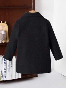 SHEIN Abrigo largo de solapa de unicolor de manga larga con botones delanteros, versátil y de moda para niño - Negro - Ver 2