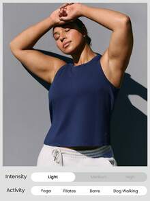 GLOWMODE Plus Size Pima Cotton City Beat Lightweight Breathable Stretchy Side Slits Reflective Logo Cropped Tank Top Daily Casual Wear - Dark Blue - View 6
