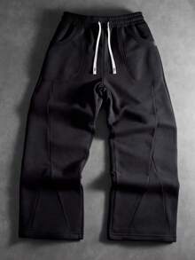 PAVTROS Men's Street Style Patchwork Structured Sweatpants Men Grey Flared Sweatpants Flare Sweat Pants Flare Pants Men S Pro Club Sweat Pants Men Flared Sweats Grey Jogger Pants Baggy Grey Sweatpants Men Men Sweatpants Men Wide Leg Sweatpants Men Fleece Pants,Baggy,Graphic,Friends,Alternative,Friends,Streetwear,For Men,Jogging,Hodddie - Dark Grey - View 3