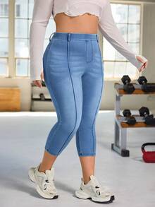 Flexra 大码女式休闲修身弹力牛仔裤 - 中等水洗藍 - 查看 6