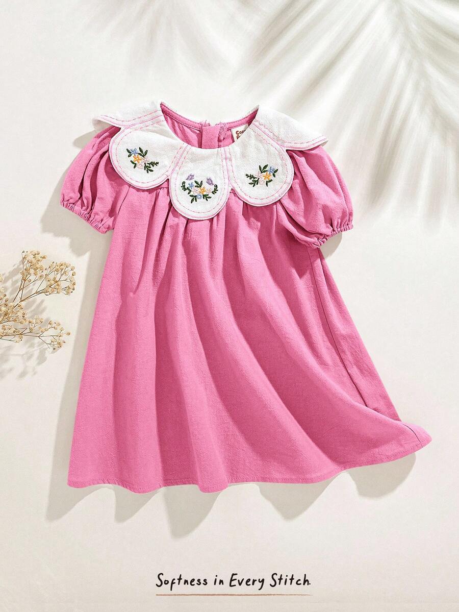 Cozy Pixies Đầm in hoa cho bé gái, cổ bèo nhún, tay áo cánh hoa - Màu Hồng Tươi - Xem 1