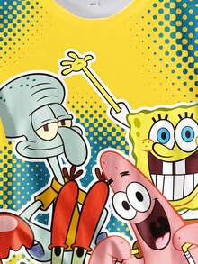 SpongeBob SquarePants | SHEIN Tween Boys Short Sleeve T-Shirt With Full Print - White - View 4