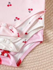 SHEIN Baby Girl Cherry Print Round Neck Short Sleeve Casual Romper - Multicolor - View 5