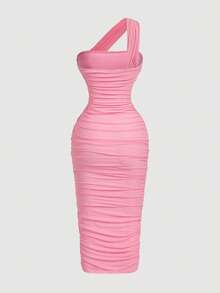 X Belle Mariano MOD Vestido sin mangas con pliegues asimétricos de estilo vintage para mujer - Rosa - Ver 2