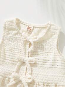 Cozy Pixies 2件套女婴纯色针织柔软圆领无袖开衫上衣和松紧腰短裤套装 - 杏色 - 查看 5