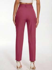 EURMUSE Pantalones de traje de unicolor y sencillo para mujer - Rosa Oxidada - Ver 2