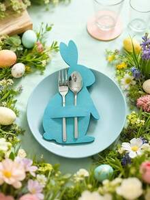 Zazumi 10pcs Easter Felt Cutlery Bag, Colorful Rabbit Cutlery Clip, Easter Placemat, Cutlery Storage Ornament Set, Spring Easter Decorative Items, Suitable For Easter Table Decoration - Multicolor - View 4
