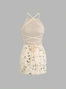 Glamine Glänsande sexig rygglös paljett-off-shoulder miniklänning, lämplig för bröllopsgäster, tillbaka till skolan, elegant damklänning, sexig klänning, festklänning, höst, aftonklänning, bröllopsgästklänning, romantisk klänning, höst-/vinterkläder, födelsedagsklänning, festklänning, elegant klänning, romantisk klänning, höstkläder, countrymusikfestivaloutfit, bröllopsgäst - Aprikos - Visa 2