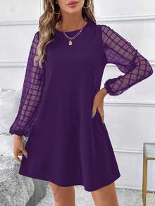 SHEIN Clasi 女士圆领网纱休闲派对迷你连衣裙 - 紫色 - 查看 4