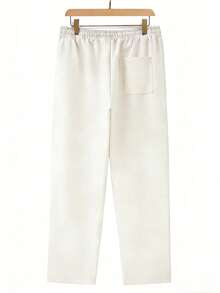 Manfinity Roghcode Men's Drawstring Waist Pockets Wide Leg Pants,Off-White Autumn Casual Dress Straight Loose Baggy Joggers,Versatile Commuting Streetwear Sweatpants - Apricot - View 2