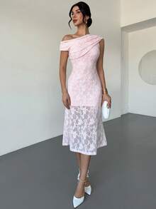 Firerie Women's Elegant Minimalist Delicate Romantic Sweet Daily Fashion Wedding Guest Birthday Party Festival Cocktail Vacation Asymmetric Bodycon Mermaid Textured Fabric Pink Mid-Length Dress - Baby Pink - View 6