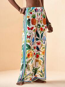 Zivah 2026 Vacation Casual Beach Sheer Retro Print Loose Pants & Cover-Up - Green - View 5