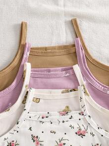 SHEIN Vintaside Kids 女婴碎花泰迪熊印花连体衣，乡村风时尚可爱套装，春夏款 - 彩色 - 查看 4