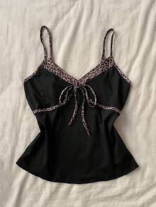 Attitoon 夏季女士豹纹拼接扭结设计休闲百搭约会之夜吊带背心，春季女装，复活节，外出上衣，黑色上衣，适合返校季，复古，性感，可爱，Y2K，椰子女孩，波西米亚，嬉皮，音乐节，派对 - 彩色 - 查看 8