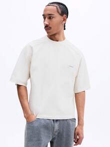 SUMWON Áo thun cổ tròn tay ngắn cổ điển in logo, kiểu dáng thoải mái, dễ mặc hàng ngày, thích hợp mặc thường ngày. Áo thun cơ bản không tay, thích hợp để chui đầu. - Màu be - Xem 5