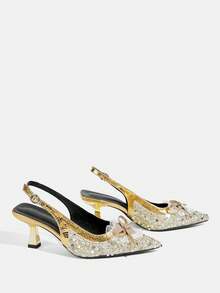 CUCCOO TILAWA Shiny Galaxy Silver Sequin High Heel Sandals For Women, Summer - Gold - View 4
