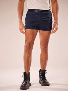 FeverCity Men's Solid Color Tight Knit Shorts - Navy Blue - View 4