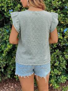 SHEIN VCAY Plus Size Summer Casual Plaid Cap Sleeve Shirt - Olive Green - View 2