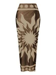 Swim Oasis 3pcs/Set 2025 New Women Swimwear Bra Positioning Printed Mesh Maxi Dress Beach Casual Swimwear Set, Summer Swimsuit 3 Piece Set Jungle Theme Outfit Havana Nights Outfit - Multicolor - View 7