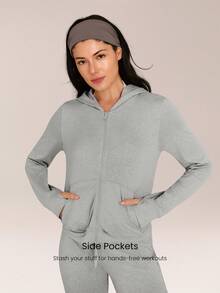 GLOWMODE CloudKnit City Chill 修身侧袋弹性袖口拉链连帽夹克，日常休闲街头风 - 灰色 - 查看 5