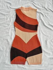 Soleia Women's Sleeveless Contrast Color Rib Knit Jumpsuit Shorts - Multicolor - View 2