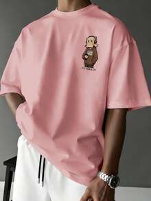 Manfinity LEGND Men's Street Graffiti Abstract Pink T-Shirt - Pink - View 2