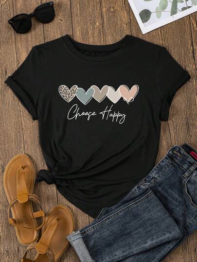 SHEIN Unity Heart & Letter Graphic Tee Graphic Tees Women Tops