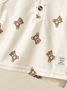 男婴休闲印花背心短裤套装，夏季 - 卡其色 - 查看 7