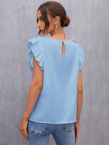 SHEIN Clasi Women's Keyhole Back Ruffle Armhole Spring Top,Summer Top - Baby Blue - View 2