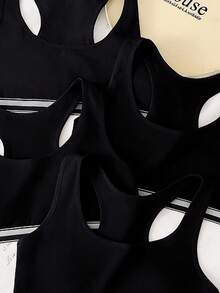 4件套少女简约纯色黑色、粉色、白色吊带背心，适合青春期穿着 - 黑色 - 查看 3