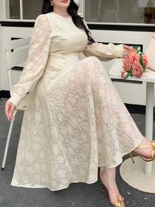 Dazy Plus Dehnbares, figurbetontes, elegantes Spitzen-Patchwork-Meerjungfrauenkleid, sexy Damenkleid in Große Größen für Frühling/Herbst-Dates, Apricot - Aprikosenfarben - Übersicht 10