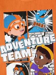 Blippi X SHEIN Áo thun ngắn tay cổ tròn in họa tiết tối giản cho bé trai - trắng - Xem 5