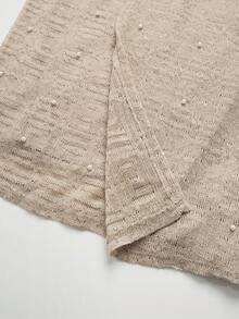 Ellevyn 夏季杏色亮面雪纺圆领短袖时尚金属装饰修身连衣裙（女款） - 杏色 - 查看 8