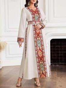 Al Najma New Design Square Neck Cutout Cinched Waist Waist Slimming Vacation Floral Print Elegant Casual Dress - Multicolor - View 4