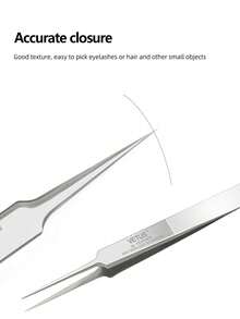 1PC Vetus ST Series Silver Pointed Tweezers, Stainless Steel Straight And Angled Tweezers For Eyelash Extensions, Available Models: ST-10/11/12/14/15/16/17 - Silver - View 4