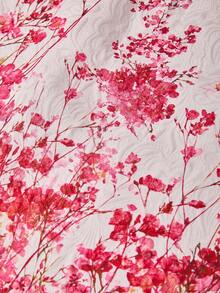 Ellevyn Blusa de punto elástica ajustada con hombros descubiertos y flores 3D rosas a rayas, con falda evasé. Falda elegante de jacquard para uso diario, vacaciones, primavera/verano - Multicolor - Ver 18
