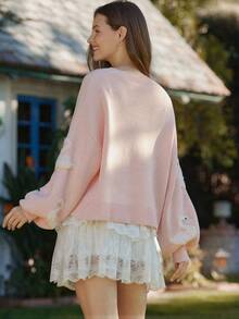 WESTFADE 圆领毛绒天鹅贴花宽松长袖混色针织套头毛衣，适合春季、度假、夏季、海滩、音乐节、乡村音乐节、科切拉音乐节、休闲、可爱、波西米亚风、纳什维尔、牛仔、牛仔竞技、乡村音乐会等场合，女士西部风格服饰。 - 粉色 - 查看 2