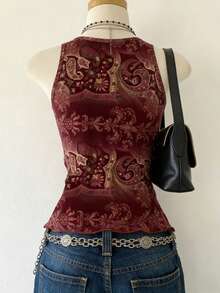 Lalippa 女士佩斯利印花V领不对称下摆无袖上衣 - 彩色 - 查看 2