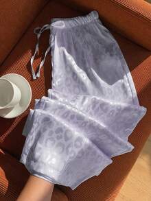 Comfortcana 女士休闲紫色豹纹抽绳腰宽松阔腿裤 - 紫色 - 查看 3