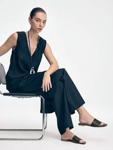 Mnmlis Women's Flat Sandals, Spring/Summer Fashion New Woven PU Material Minimalist Casual Style Classic Strap Flat Slide Sandals - Black - View 3